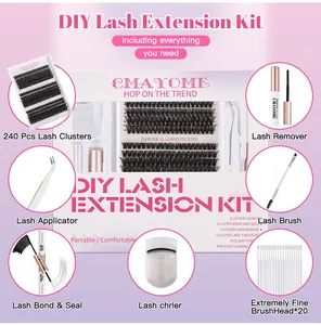 DIY Wimpernverlängerung Set mit 240 Clustern, Pinzette, Kleber und Reinigungsbürsten
