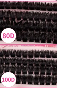 Detail van 80D en 100D DIY wimperclusters in matzwarte synthetische vezels