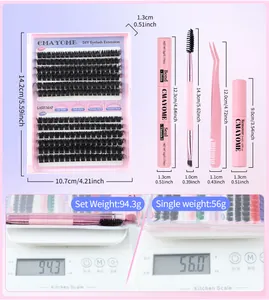 Kit extension ciglia fai-da-te con ciglia miste, colla, solvente e pinzette rosa