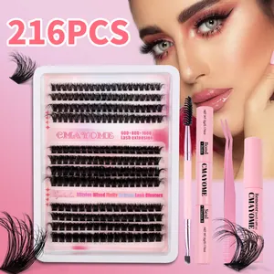 DIY Cluster Wimperverlenging Collectie Met Bond En Seal Verwijderaar Pincet Borstel Gemengd Pluizig Volume Zwarte Synthetische Vezel Wimpers Voor Vrouwen Beauty Make-up