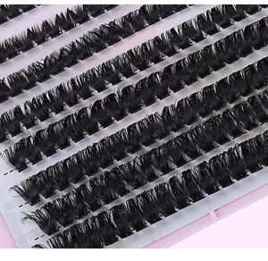 Macro shot of 30D 40D individual lash clusters neatly arranged for volume extension
