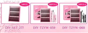 Λεπτομερής προβολή σετ βλεφαρίδων DIY 148 τμχ με κόλλα, σφραγιστικό και εργαλεία
