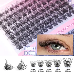 168pcs individual cluster lashes set with D curl natural volume from 10mm to 18mm