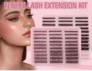 Detailed view of DIY fluffy lash extension kit with natural black segmented clusters
