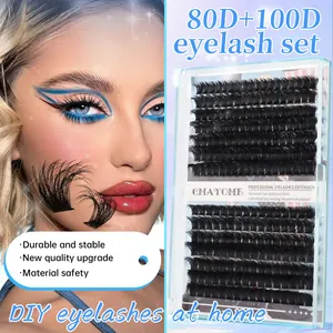 Kit extension ciglia fai-da-te con fibre sintetiche nere dense 80D e 100D