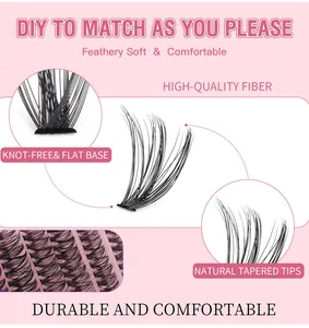 Macro detail of high-quality fiber eyelash clusters with flat base and tapered tips