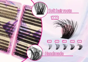 Detailweergave van 30D tot 100D DIY wimperextensions met zachte handgemaakte wortels