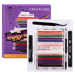 DIY colorful cluster lashes set for Halloween with tools in 60D and 80D density