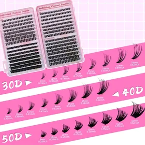 Size chart for 640 clusters of 30D 40D 50D individual lashes ranging from 9mm to 16mm