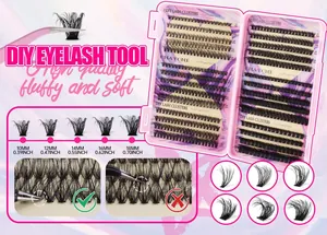 DIY cluster wimperverlengingsset met roze pincet en diverse lengtes van 10mm tot 18mm