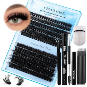 DIY cluster eyelash extension kit with 60D 80D lashes and bond seal glue tools