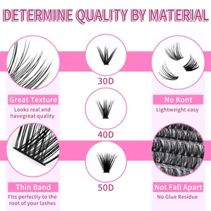 30D 40D 50D individual cluster eyelashes with thin band for natural volume look