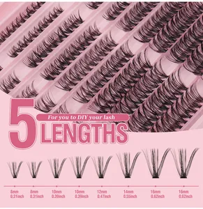 Comparison of five lash lengths from 8mm to 16mm for DIY cluster eyelash extensions