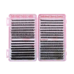 Pink cluster lash extension kit with 640 clusters in 30D 40D 50D styles from 9mm to 16mm