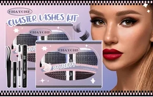 Detail van cluster wimperset inclusief bond seal remover en pincet voor DIY-extensies