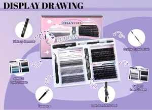 Complete 3D fluffy cluster lashes set with glue, tweezers, and makeup remover liquid