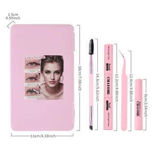 Detailed DIY eyelash extension kit components with measurements on white background