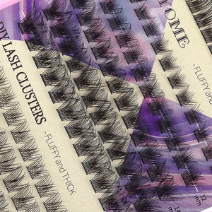 Macro detail of DIY lash clusters showing 12mm and 14mm lengths and fluffy fiber texture