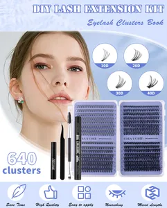 Gedetailleerde DIY wimperverlengingsset met 640 clusters en Bond and Seal applicator