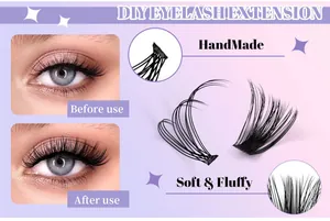 Λεπτομέρεια macro από χειροποίητα DIY extensions βλεφαρίδων με αποτελέσματα πριν και μετά