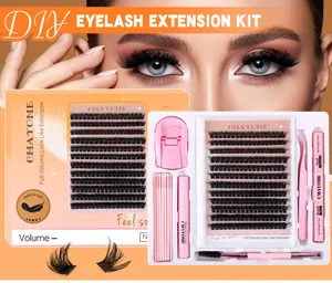 Kit de extensión de pestañas DIY con grupos negros, pegamento, sellador y accesorios