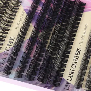 Macro detail of DIY lash clusters with black to purple gradient tips and fluffy texture
