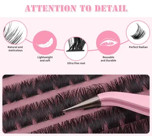 Detail showing ultra-fine root and natural curl of 120D/150D cluster eyelash extensions