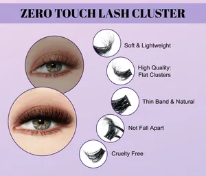 Detail view of lightweight flat cluster lash extensions with thin band and soft texture