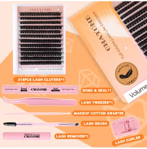 Kit detallado de extensión de pestañas con 216 grupos, pegamento y herramientas rosa