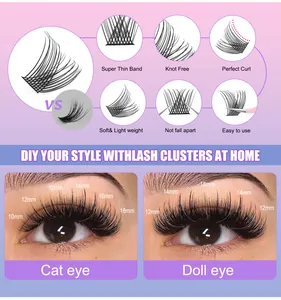 Detailed close-up of 10-18mm DIY cluster lashes with thin band and knot-free design