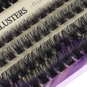Macro shot of fluffy black cluster eyelashes with multi-layer cross-weave design details