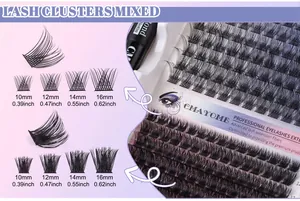 Gedetailleerde maattabel voor 10-16mm individuele wimperclusters in zwarte vezel