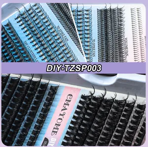 Detail showing 7D Spike, Volume and DIY cluster eyelash extensions in a dual box set