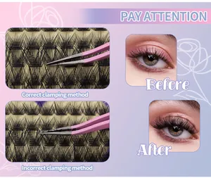 DIY eyelash extension kit showing correct clamping method and before after effect