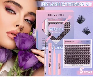 Kit d'extension de cils DIY avec colle, grappes et pince pour un regard volumineux