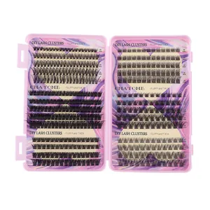 Kit de extensiones de pestañas DIY con segmentos negros de 10-18mm en estuche rosa
