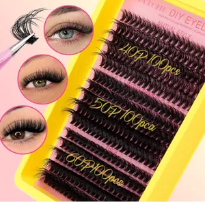DIY cluster eyelash extension kit showing 40P 50P and 60P densities for natural eye looks