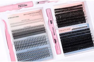 Σετ επέκτασης βλεφαρίδων DIY με βλεφαρίδες, ροζ τσιμπιδάκι, κόλλα και καθαριστικό
