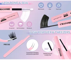 Kit d'extension de cils avec colle, scellant, dissolvant et pince de précision rose