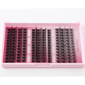 Diepzwarte 148 clusters wimperverlengingsset in roze lade voor natuurlijke look