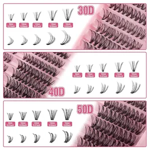 Size chart for 30D/40D/50D cluster lashes with 8mm to 16mm length specifications