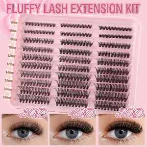 300 clusters fluffy lash extension kit with 30D 40D 50D 8-16mm thick curly eyelashes