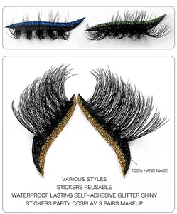Λεπτομέρεια 3 ζευγών αυτοκόλλητων glitter eyeliner και ψεύτικων βλεφαρίδων