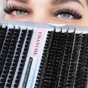 DIY eyelash extension kit with black individual lashes and realistic before-after eye view