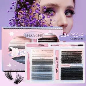 Kit Extension Ciglia DIY Con Bond And Seal Solvente Pinzetta Pennello Ciglia a Grappolo Lunghezza Mista Per Trucco Occhi Donna