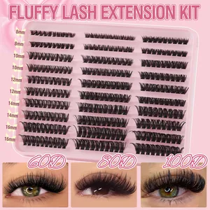 Professional fluffy eyelash extension kit with 8-16mm cluster lashes in 60D 80D 100D volume
