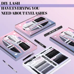 DIY 3D fluffy cluster lashes kit with bond, seal, remover, tweezers and brush