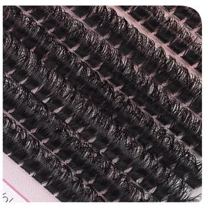 Macro shot of dense individual eyelash extensions showing volume fans and fine texture