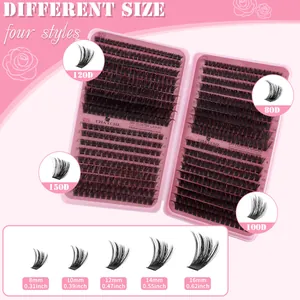 DIY cluster eyelash extension kit with D curl 80D to 150D thick lashes in various sizes