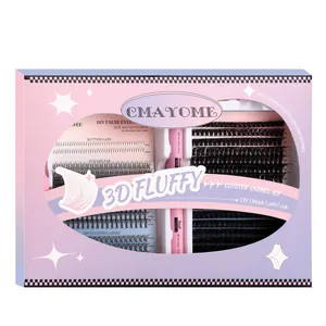 Σετ επέκτασης βλεφαρίδων DIY με διάφορες τούφες και κόλλα στεγανοποίησης διπλού άκρου